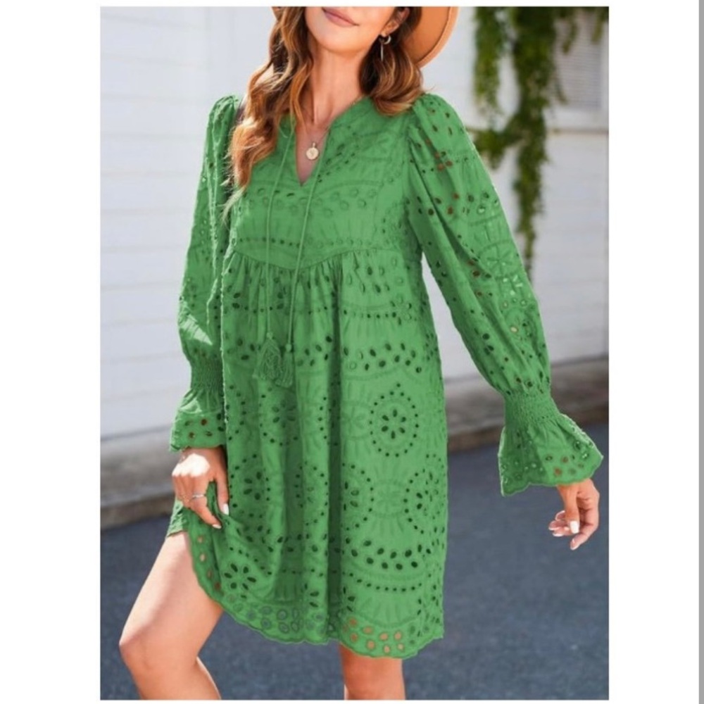 New Small Dokotoo Women Boho Dress Tassel V Neck Long Sleeve A Line Casual - Picture 2 of 8